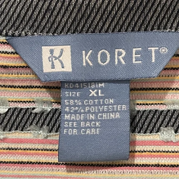 Koret Striped Top XL Buttons Cotton 3/4 Sleeve Womens Lghtweight Blazer Spring - Picture 5 of 5